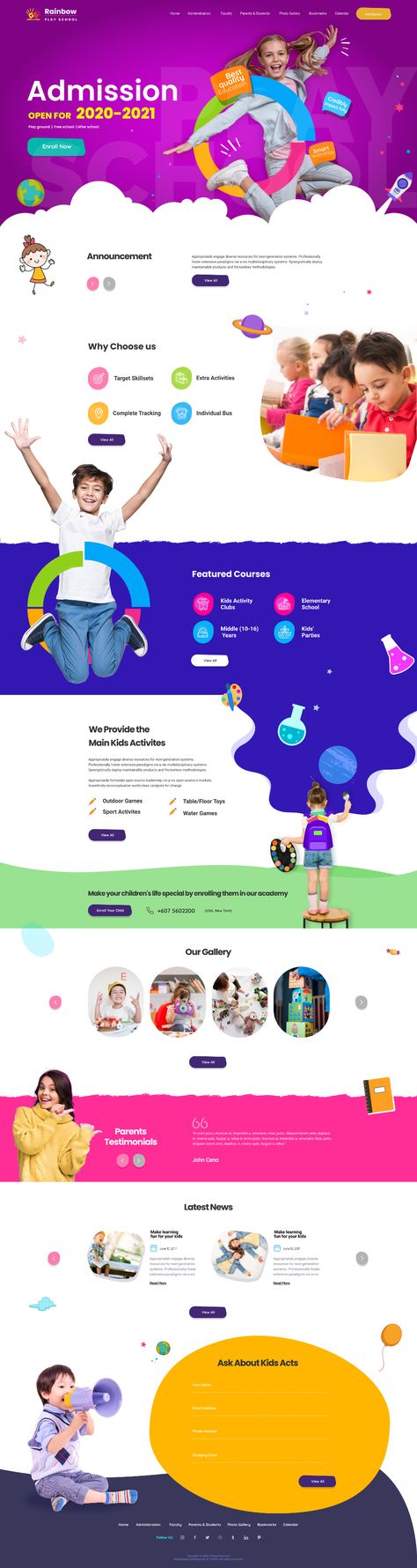 Rainbow | A Multipage Kids Play School Website Figma Template Preview - ThemeForest School Website Templates, Web Design School, Ui Design Principles, Baby Ads, Ppt Template Design, Colorful Website, Kids Web, Kindergarten Design, Figma Template