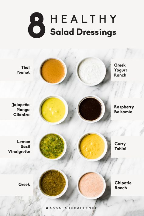 8 Healthy Salad Dressings Types Of Salad Dressing, Healthy Salad Dressings, Greek Yogurt Ranch Dressing, Homemade Dressing Recipe, Yogurt Ranch Dressing, Homemade Salad Dressing Healthy, Healthy Dressing, Types Of Salad, Healthy Greek Yogurt