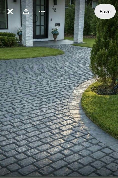 Different Driveway Ideas, Garden And Parking Ideas, 2 Car Driveway Ideas, Drive Way Ideas Concrete, Concrete Stamping Ideas, Side Driveway Ideas, House Driveway Ideas, Stamped Concrete Driveway Ideas, Paved Driveway Ideas