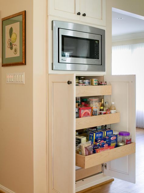 Modern Kitchen Pantry, Deep Pantry, Microwave Cabinet, Pantry Shelving, Kitchen Pantry Storage, Small Pantry, Kitchen Organization Pantry, Kitchen Pantry Design, Kitchen Pantry Cabinets