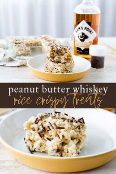 Peanut Butter Whiskey Rice Crispy Treats | Elle Talk Whiskey Desserts, Boozy Baking, Peanut Butter Whiskey, Alcoholic Treats, Whiskey Recipes, Alcoholic Desserts, Krispy Treats, Boozy Desserts, Rice Krispy