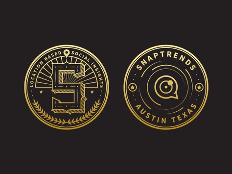 Snaptrends Coin Design by Sujin Walker (@wowsujina) Coin Logo Design Ideas, Coin Design Ideas, Whisky Logo, Coin Logo, Coin Icon, Campaign Logo, Anniversary Logo, Coin Design, Pin Art