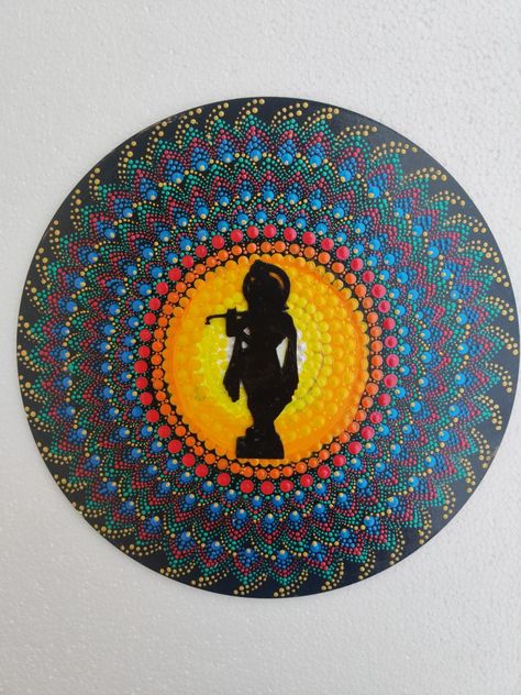 Krishna Painting Mandala Art, Jagannath Painting Art Mandala, Madhubani Art On Round Canvas, Krishna Dot Mandala Art, Round Canvas Mandala Painting, Tanjore Painting, Dot Art Painting, Dot Painting, Dots Art