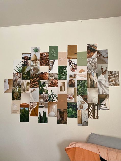 Brown Dorm Aesthetic, Green And Brown Dorm Room Aesthetic, College Collage Wall, Dorm Wall Collage Ideas, Dorm Room Wall Decor Picture Collages, Olive Green Room Aesthetic, Green And Brown Dorm Room, Forest Green Dorm Room, Green Dorm Aesthetic