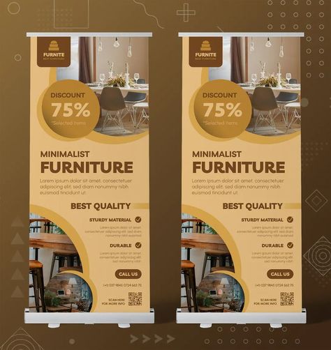 Furniture Roll-Up Banner Design - AI, EPS, PSD Roll Up Banner Design Minimalist, Creative Standee Design Ideas, Interior Banner Design, Stand Banner Design, Banner Stand Design, Standing Banner, Rollup Design, Flags Design, Standing Banner Design