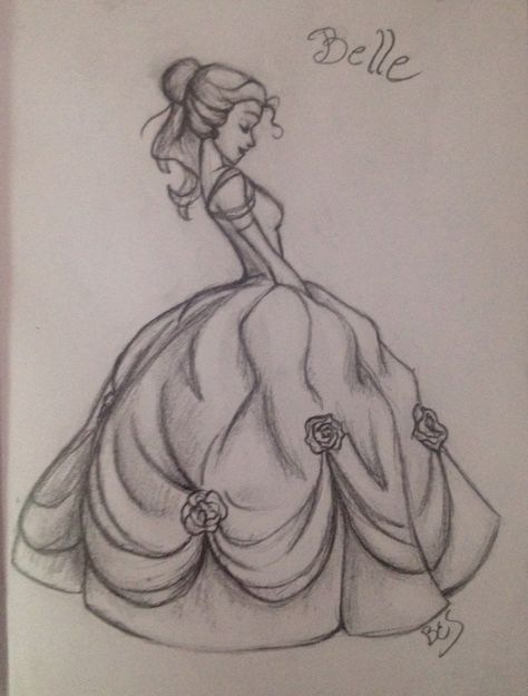 30 Day Disney Challenge Day 2: favorite princess - Belle Artist: Brooke E. S. Pencil sketch Disney Sketchbook Ideas, Drawing Ideas Disney Princesses Sketch, Drawing Ideas Princesses, Modern Disney Princess Drawings, Beauty And The Beast Drawing Sketches, Belle Drawing Easy, Disney Princess Drawings Sketches, Disney Drawings Sketches Princesses, Disney Princess Drawings Pencil