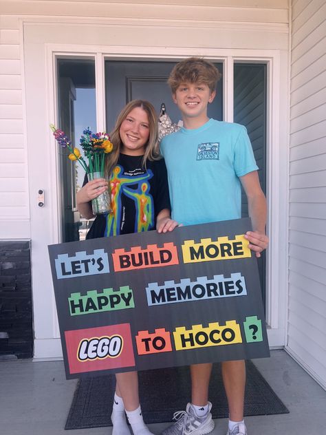 lego flowers with a cute lego sign Lego Homecoming Proposal Ideas, Prom Proposal To Ask A Guy, Bf Hoco Proposal, Sadies Ideas Asking To, Hoco Proposals Ideas Lego, Morp Proposal Ideas Guys, Senior Year Promposal Ideas, Prom Posters Proposal Guys, Hoco Proposals Ideas 2024