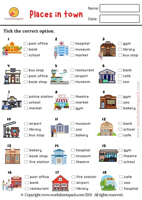 My Town Activities, Place Worksheet, Quizzes For Kids, Free Quizzes, Esl Teaching Resources, English Teaching Materials, Esl Vocabulary, English Activities For Kids, English Exercises