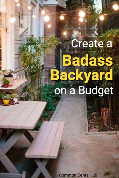 If you have some outdoor space you can turn it into a place you'll want to spend time in without going into debt. Whether you DIY, repurpose, plant or build, you can have a badass backyard on a budget. #DIY #backyard #patio #DIYprojects #springprojects #commoncentshub #summerliving Patio And Garden Ideas Backyards, Budget Yard Makeover, Small Backyard Oasis On A Budget Cozy, Creating Outdoor Spaces, Simple Backyard Patio Designs, Outdoor Summer Hosting Ideas, Small Backyard Oasis On A Budget, Small Backyard Oasis Ideas, Outdoor Patio Ideas On A Budget