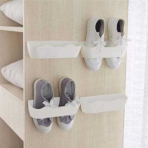 Wall Mounted Shoe Storage, Shoe Storage Small Space, Storage Hacks Diy, Wall Mounted Shoe Rack, Hanging Shoe Rack, Shoe Hanger, Camper Organization, Shoes Rack, Hanging Shoe Organizer