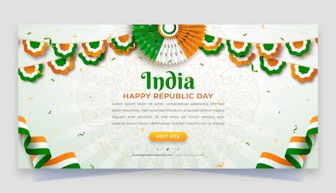 Free vector realistic republic day horiz... | Free Vector #Freepik #freevector #republic-day-banner #independence #nationality #indian-constitution Republic Day Banner, Independence Day Banner, Indian Constitution, Republic Day, Banner Template, Independence Day, Graphic Resources, Vector Free