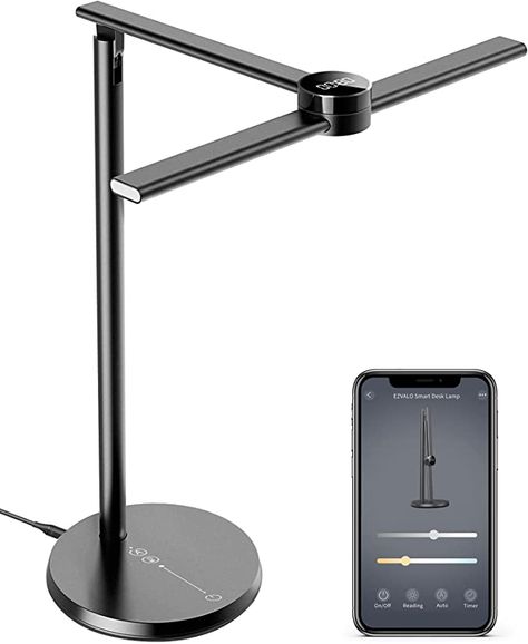 LED Desk Lamp, EZVALO Smart Table Lamp, Dimmable Office Lamp, Eye-Caring Desk Light, 3 Color Modes, Timer, Touch Reading Desk Lamps for Home Office, Works with Alexa and Google Home, Aluminum, Black - - Amazon.com Smart Table, Smart Desk, Desk Lamp Design, Led Desk Lighting, Reading Desk, Desk Lamp Office, Office Lamp, Work Lamp, Google Assistant