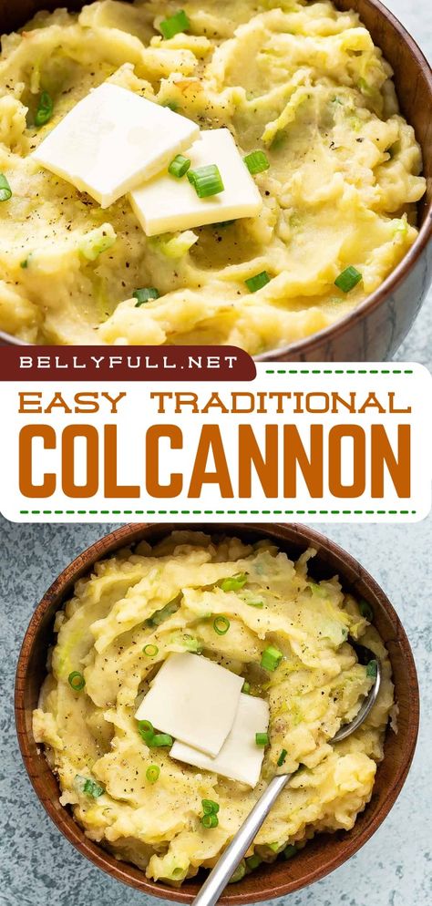 The perfect St. Patrick's Day side dish! Made with mashed potatoes and cabbage, this colcannon recipe has so much flavor. Complete your easy St. Patrick's Day food with this traditional Irish colcannon! Irish Colcannon Traditional, Traditional Irish Colcannon, Colcannon Potato Cakes, Colconnan Recipe, Irish Potato And Cabbage Recipes, Irish Potatoes And Cabbage, Bangers And Colcannon, Traditional Irish Colcannon Potatoes And Cabbage, Irish Mashed Potatoes And Cabbage