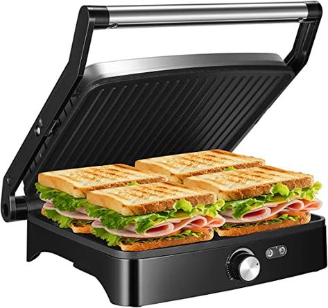 OSTBA Panini Press Grill Indoor Grill Sandwich Maker with Temperature Setting, 4 Slice Large Non-stick Versatile Grill, Opens 180 Degrees to Fit Any Type or Size of Food, Removable Drip Tray, 1200W Panini Bread, Pressed Sandwich, Grill Sandwich, Smart Panel, Grill Sandwich Maker, Panini Press, Sandwich Toaster, Sandwich Makers, Food Dehydrator