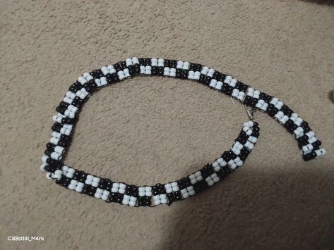 I made an adjustable kandi checkered belt using the ladder stitch! It took really long, but I think it turned out great! ^_^ 💖😭‼️ #kandi #scene #cool #diy Kandi Belt Pattern, Ladder Cuff Kandi, Kandi Ladder Stitch, Scene Accessories Diy, Ladder Stitch Kandi, Diy Scene Accessories, Kandi Belt Chain, Scene Kandi Bracelets, Kandi Scene