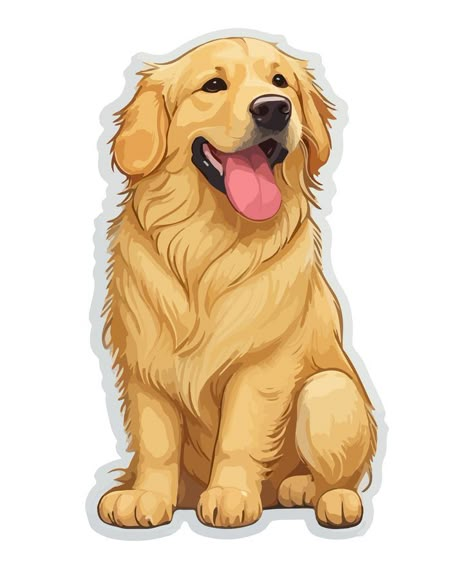 Free sticker Golden Retriever isolated vector illustration Golden Retriever Clipart, Golden Retriever Puppy Drawing, Dog Cartoon Drawing, Dogs Animated, Pets Stickers, Golden Retriever Cartoon, Golden Retriever Illustration, Dog Animated, Cute Dog Stickers