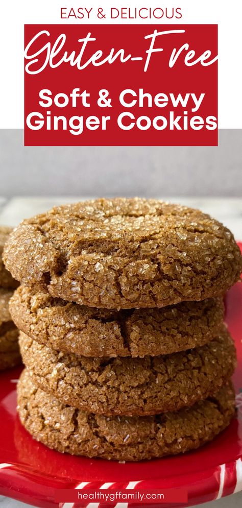 Gluten Free Ginger Cookies, Gluten Free Gingerbread Cookies, Soft Ginger Cookies, Chewy Ginger Cookies, Gf Sweets, Ginger Cookie Recipes, Gf Cookies, Grain Recipes, Gluten Free Gingerbread