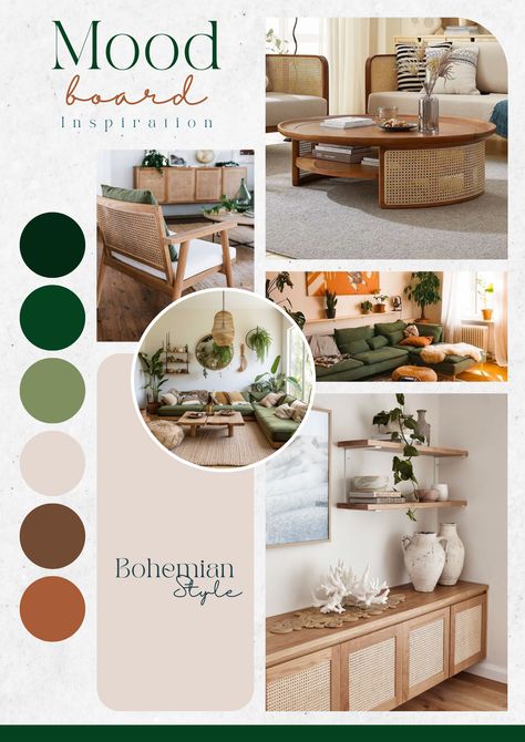 Bohemian Mood Board, Modern Boho Interior Design, Bohemian Color Palette, Mood Board Interior, Bohemian Style Interior, Boho Interior Design, Bohemian Interior Design, Bohemian Living Rooms, Japanese Interior Design