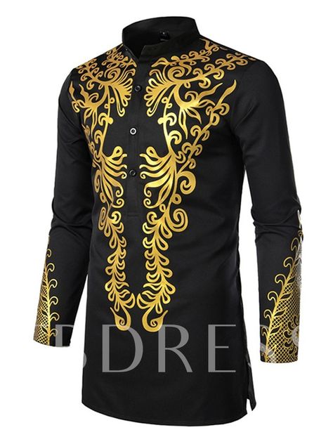 African Fashion White/Black Color Print Floral European Stand Collar Summer Men's Shirt African Wear Designs, Armadura Ninja, Arabic Fashion, Dashiki Shirt, African Tops, Fits Streetwear, African Dresses Men, African Attire For Men, African Shirts For Men