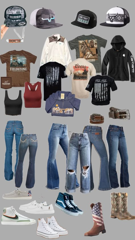 Things I want but probably won’t get 😆 Western Clothing Ideas, Mudding Outfit, Country Church Outfit, Country Outfits Winter, Western Outfits Fall, Cute Easy Outfits For School, Country Western Outfits, Cute Western Outfits, Western Ideas