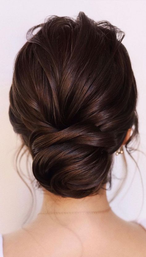 updo medium length, wedding updo hairstyles, bridal hairstyles 2021, medium length updos Messy Low Bun Wedding Dark Hair, Updo Hairstyles For Brunettes, Simple Bridal Updos For Medium Hair, Hair Updos Brunette, Chic Wedding Updo, Medium Length Brunette Wedding Hair, Bridal Hair Up Brunette, Bridal Hairstyles Elegant, Bridal Hair Updo Brunette