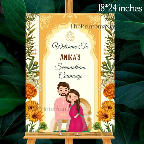 Baby Shower Welcome Board, Indian Baby Shower Decorations, Housewarming Sign, Indian Baby Showers, Digital Sign, Entry Signs, Mother To Be, Ceremony Sign, Mangalsutra Design