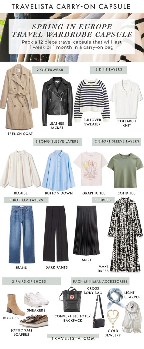 Travel Capsule Wardrobe Spring, Spring Travel Capsule, Layered Outfits Spring, Capsule Wardrobe Women, Travel Capsule Wardrobe, Travel Capsule, Spring Capsule, Europe Outfits, Spring Capsule Wardrobe