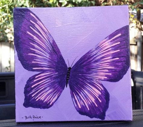 Easy Butterfly Painting On Canvas, Butterfly Painting Easy, Butterfly Painting On Canvas, Evelynn League Of Legends, Things To Paint, Art Du Croquis, Purple Painting, Butterfly Art Painting, Butterfly Canvas