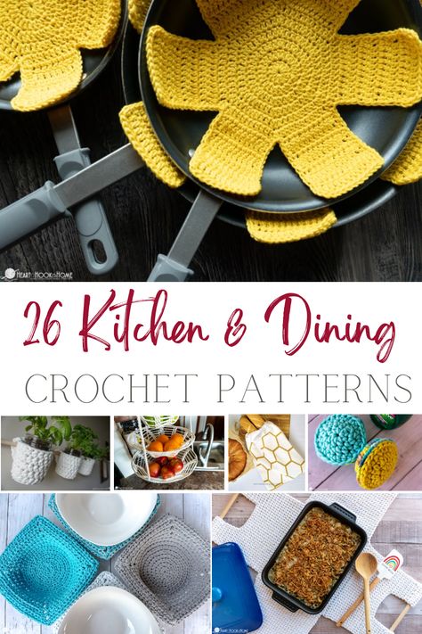 Crochet For Apartment, Free Crochet Patterns For Kitchen, Crochet Home Essentials, Grannys Kitchen, Easy Crochet Kitchen Projects, Crochet Projects Kitchen, Free Crochet Patterns For Household Items, Free Crochet Pattern Home Decor, Leftover Crochet Yarn Projects