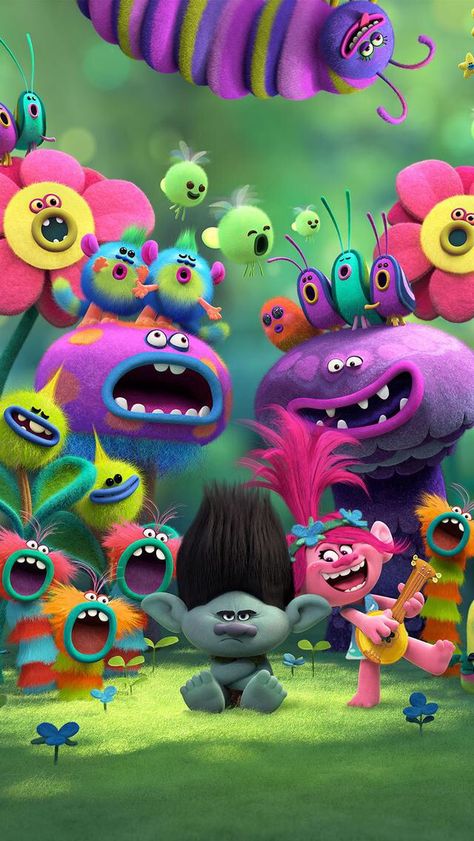 Trolls! It is a really good, cool, and will totally make you happy! 4de Verjaardag, Trolls Cake, Trolls Birthday Party, Poppy And Branch, Toddler Coloring Book, Troll Party, Trolls Movie, Dreamworks Trolls, Movie Wallpapers