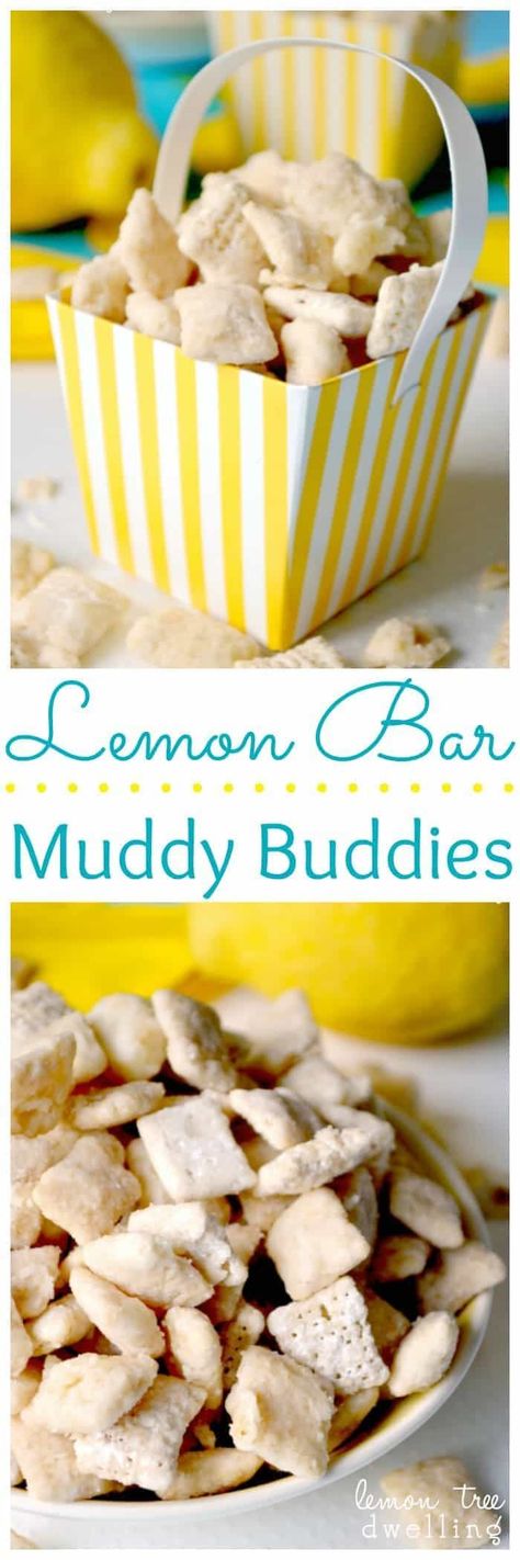 Lemon Chex, Lemon Muddy Buddies, Lemon Puppy Chow, Chex Mix Puppy Chow, Muddy Buddies Recipe, Puppy Chow Recipes, Lemon Bar, Chex Mix Recipes, Muddy Buddies