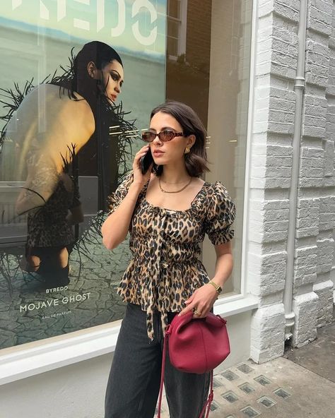 Everyone's Wearing Leopard-Print Tops With Jeans | Who What Wear Leopard Top Outfit, Printed Top Outfit, Tops With Jeans, Leopard Print Outfits, Summer City, Leopard Print Jeans, Capsule Wardrobe Outfits, Fashion Terms, London Outfit