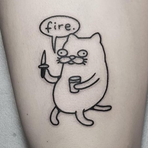 Mr Poopybutthole Tattoo, Ignorant Tattoo Design, Funny Cat Tattoo, Comic Lettering, Tattoos Big, Brighton Tattoo, Army Tattoos, Knife Tattoo, Comic Tattoo