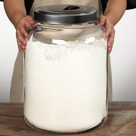 Amazon.com: Daitouge Large Glass Jars with Lids, 5.5 Gallon (21000 ML) Glass Canisters - Super Wide Mouth Glass Jar Heavy Duty Glass Storage Jars with Metal Lid for Storing Flour, Rice, Set of 1 : Home & Kitchen Large Glass Storage Jars, Bulk Flour Storage, Large Flour Storage Containers, Large Glass Canisters, Kingston House, Big Jars, Flour Jar, Flour Storage, Thrift Ideas