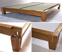 platform bed asian | Close up of bed post. This Japanese style platform bed is constructed ... Japanese Bed Frame, Bed Frame Diy, Wood Bed Frame Diy, Low Platform Bed, Japanese Bed, Solid Wood Bed Frame, Bed With Posts, Frame Diy, Diy Bed Frame