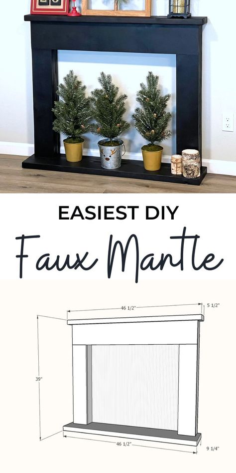 Diy Fireplace For Apartment, Diy Faux Fireplace Christmas, Diy Mantle Surround How To Build, How To Build A Fake Fireplace Mantel, Faux Fireplace Mantle Diy, Simple Faux Fireplace Diy, Easy Fake Fireplace Diy, Modern Farmhouse Faux Fireplace, Diy Faux Fireplace Mantle Easy