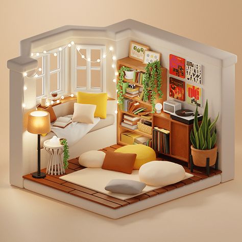 Cozy Reading Room, Side Scroller, 3d Isometric, Architectural Presentation, Casas The Sims 4, Isometric Design, Miniature Rooms, Cute House, Cozy Reading