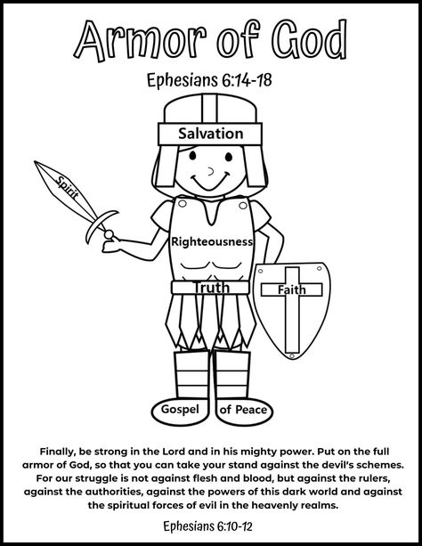 Armor of God Coloring Page - Girl Armor Of God Coloring Page, God Coloring Pages, God Activities, Armor Of God Lesson, Bible Activity Sheets, Kingdom Vbs, Preschool Bible Lessons, Kids Sunday School Lessons, Study Printables