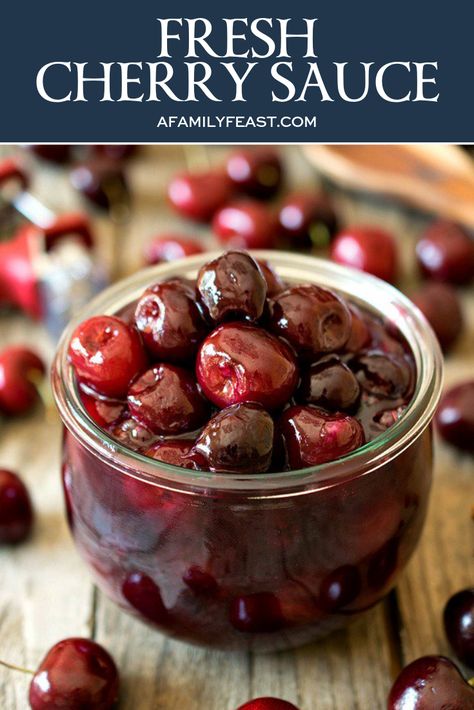 I love super simple recipes like this Fresh Cherry Sauce! It takes just minutes to prepare – but it’s so delicious your family and guests will think that you slaved over a hot stove making it just for them! #cherrysauce #cherries Cherry Sauce Recipe, Dessert Fruits, Feast Recipes, Pickled Cherries, Sweet Sauces, Cherry Compote, Compote Recipe, Cherry Sauce, Fruit Sauce