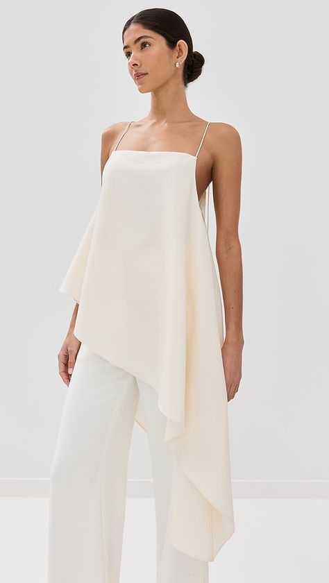 Róhe Asymmetric Strap Top | Shopbop Couture, Silk Outfits Women, Ethereal Work Outfit, Assymetric Top Outfits, Asymmetrical Top Outfit, Assymetric Top, Trends 2024 Fashion, Peplum Outfit, Assymetrical Top