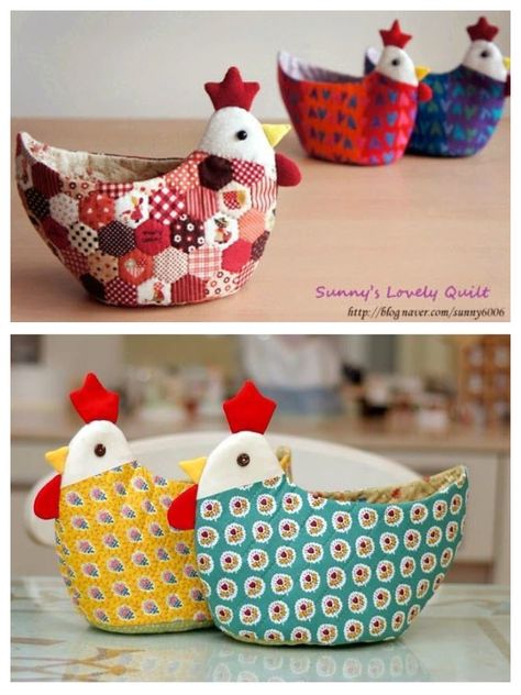 DIY Easter Stuffed Chicken Basket Free Sewing Patterns | Fabric Art DIY Chicken Baskets, Basket Sewing Pattern, Chicken Basket, Sac En Cuir Diy, Decoration For Easter, Chicken Crafts, Folded Fabric Ornaments, Ornaments Homemade, Sewing Machine Projects