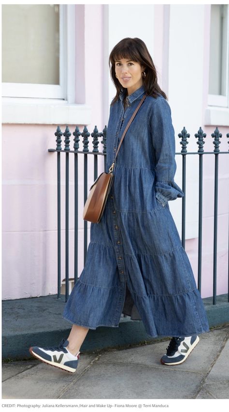 I love this M&S dress, I agree a denim dress is a great wardrobe staple. Long Denim Shirt Outfit Women, Long Dress With Jeans, Long Denim Dress Outfit Ideas, How To Style Denim Dress, Long Jean Dress Outfit, Long Denim Dress Outfit, Denim Dress Outfit Winter, Denim Dress Outfit Ideas, Long Denim Shirt Dress