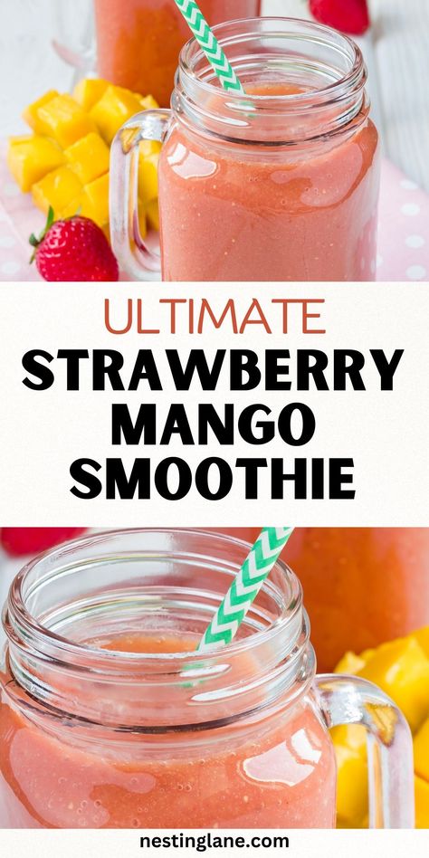 Sip on the ultimate refreshing drink with this Strawberry Mango Smoothie! Perfect for a quick, healthy boost, this smoothie blends strawberries, mango juice, and low-fat yogurt, with a hint of honey for sweetness. It's an easy, delicious option for breakfast or a snack. Ready in just 5 minutes, it's the perfect way to start your day or enjoy a midday pick-me-up. Packed with vitamins and low in calories, this smoothie is a tasty and nutritious choice for any time of the day! Strawberry Mango Smoothie, Mango Smoothie Recipes, Low Fat Yogurt, Easy Blueberry, Mango Fruit, Mango Juice, Mango Smoothie, Vanilla Yogurt, Frozen Strawberries