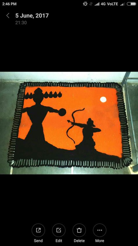 Dashara Painting, Dassera Rangoli Design, Dasra Special Rangoli Designs, Dasara Drawing Ideas, Happy Dashera Rangoli, Dusherra Rangoli Ideas, Dashera Rangoli Designs Latest, Rangoli For Dashehra, Dushera Rangoli Designs