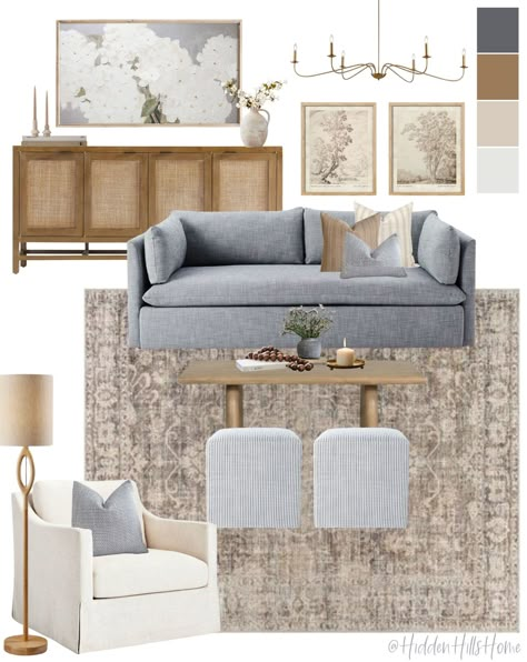 Apartment Living Room Mood Board, Neutral Living Room Palette, Ocean Living Room Decor Ideas, Modern Coastal Living Room Rug, Coastal Living Room Color Palette, Farmhouse Living Room Mood Board, Grey Coastal Living Room, Classic Coastal Living Room, Beige And Blue Living Room