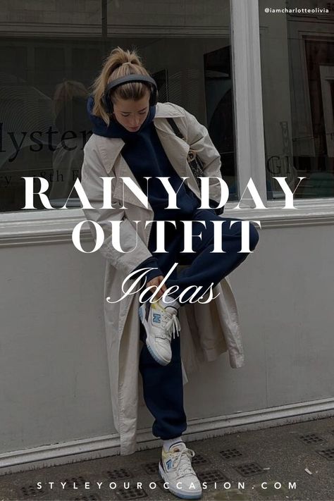 15+ Chic & Cozy Rainy Day Outfit Ideas for Casual, Work, School, Spring, and Fall. Snuggle up in style with these cute and casual rainy day outfit ideas. Whether it's for work, school, or simply running errands, we've curated the perfect rainy day outfit ideas to keep you cozy during those spring and fall weather! Rainy Casual Outfits For Women, Rainy Weather Outfits Spring, Rainy Day Winery Outfit, Rainy Day Outfit For Spring Casual Rain, Running Errands Outfit Spring, Rainy Spring Day Outfit, Outfits For Rainy Days, Rainy Summer Outfit, Rainy Day Summer Outfits