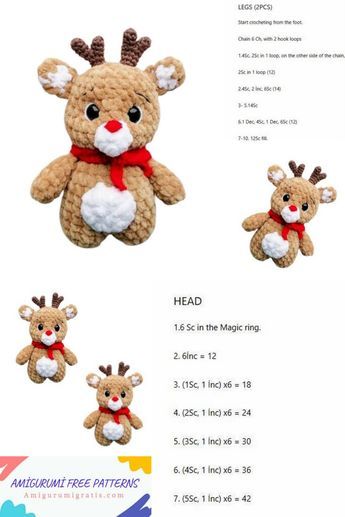 Christmas Baby Deer Amigurumi Free Pattern Easy Christmas Amigurumi, Reindeer Crochet Pattern Free, Crochet Animal Free Pattern, Xmas Amigurumi, Deer Amigurumi Free Pattern, Deer Amigurumi, Reindeer Crochet, Holiday Crochet Patterns, Reindeer Pattern