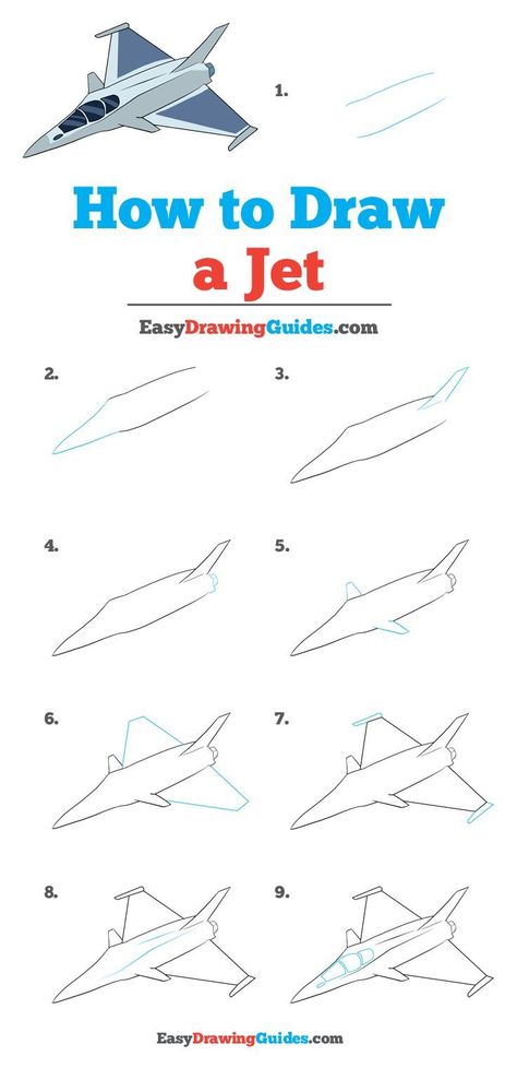 Learn How to Draw a Jet: Easy Step-by-Step Drawing Tutorial for Kids and Beginners. #Jet #drawingtutorial #easydrawing See the full tutorial at https://easydrawingguides.com/how-to-draw-a-jet/. How To Draw A Plane Step By Step, How To Draw A Jet Plane Step By Step, How To Draw A Jet, How To Draw A Plane, Doodling Challenge, Fighter Jet Drawing, Step By Step Drawing For Kids, Jet Drawing, Fighter Planes Art