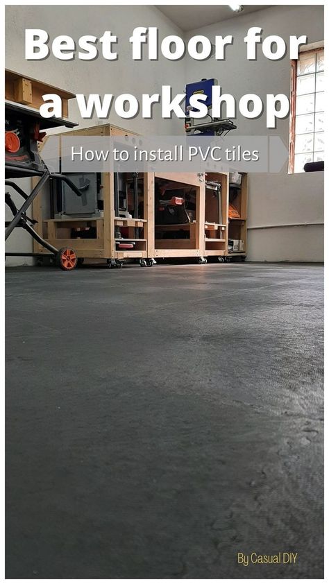 Best floor for a garage and a workshop. In my video I will show you the installation process of PVC tiles from Fortelock and my initial thhoughts on this product. Woodshop Flooring Ideas, Shop Floor Ideas, Workshop Flooring, Do It Yourself Garage, Workshop Storage Ideas, Small Woodshop, Workshop Setup, Garage Woodshop, Basement Workshop