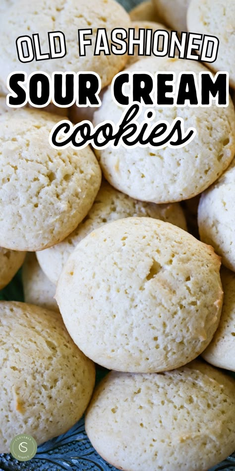 piles of sour cream cookies on plate Sour Heavy Cream Recipes, Sour Cream Cookies Easy, Cookies With Sour Cream, Sugar Cookies With Sour Cream, Sour Cream Cookies Old Fashioned, Sour Cream Cookies Recipe, Old Fashion Cookies, Soft Sour Cream Sugar Cookie Recipe, Soft Sugar Cookie Recipe With Sour Cream